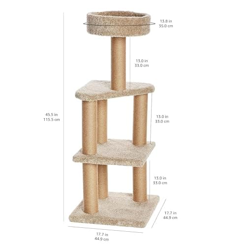 Amazon Basics Cat Tree Tower - Multi-Level Climbing Activity Center for Indoor Cats & Kittens with Scratching Posts, Platform, Jute Rope, Large (45.9"H), Beige 8