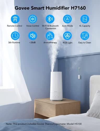 Govee 4L Smart Humidifiers for Bedroom with Hygrometer Thermometer, Top Fill Cool Mist Humidifier, WiFi Voice & Remote Control, Auto Mode, Air Humidifier for Baby and Plants, Lasts up to 36 Hours 9