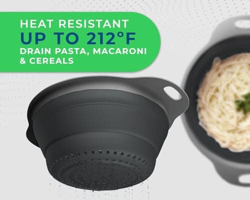 Ultimate Kitchen Strainers Set of 2 - Collapsible Silicone Colanders For Easy Storage by Comfify - Use with Pasta & Veggies or as a Fruit or Berry Bowl with Strainer - Irreplaceable for Campers -Black 7