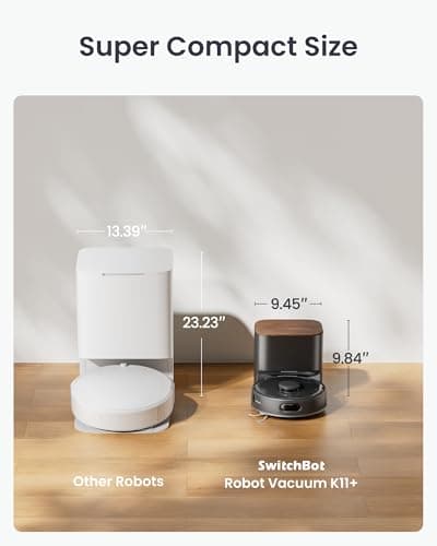 SwitchBot K11+ Robot Vacuum & Mop with Matter, 6000Pa Suction, 90-Day Hands-Free Self-Emptying, LDS Navigation, 3.6″ Ultra-Slim, Anti-Tangle for Pet Hair, Works with Alexa, Google Home, Apple Home 8