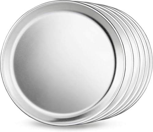 New Star Foodservice Restaurant-Grade Aluminum Pizza Pan, Baking Tray, Coupe Style, 8 Inch, Pack of 6