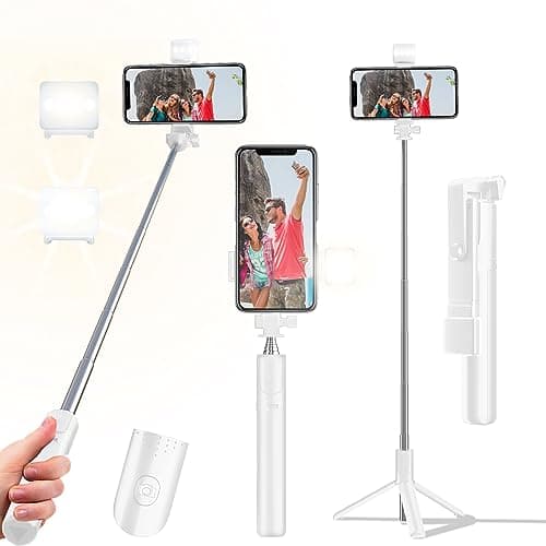Selfie Stick Tripod, 40 in Retractable Tripod for iPhone with Wireless Remote Control & Light, Portable Phone tripods for Photograph, Live Streaming, Video Recording, Compatible with All Cellphones