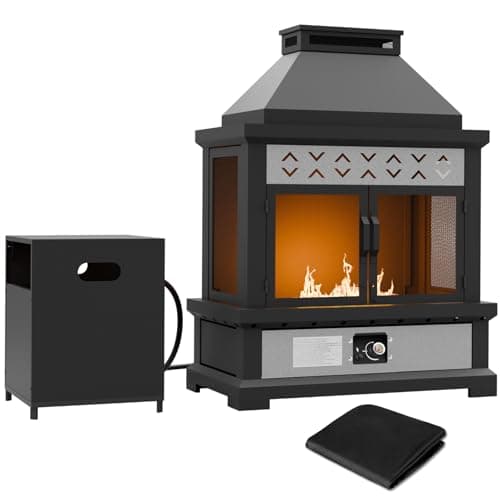 EAGLE PEAK Outdoor Propane Fireplace 50,000 BTU Gas Fireplace with Locking Mesh Doors with Storage & Adjustable Flame, Patio Heater for Decks Backyards, Black/Gray 9