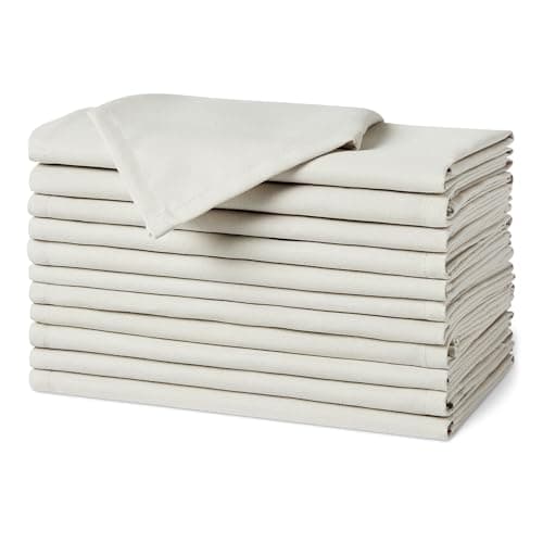 Amazon Basics Reusable Stain and Wrinkle Resistant Cloth Napkins, 17 x 17 inches, White, 12-Pack