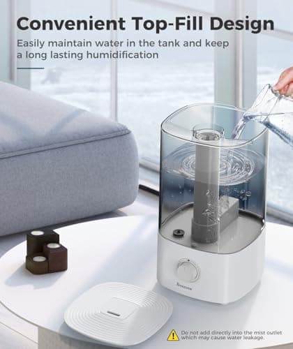 BREEZOME 4L Humidifiers for Bedroom, Essential Oil Diffuser, Top Fill Cool Mist Ultrasonic Humidifiers for Baby, Plants, Nursery, Humidifier for Large Room Last up to 50 Hours, Quiet Operation 5