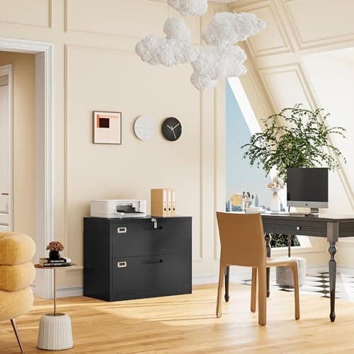 Lateral File Cabinet with Lock 2 Drawer Metal Filing Cabinet, Lateral Filing Cabinet with Lock for Home Office, Locking Metal Steel Wide File for Legal/Letter A4 Size Black 4