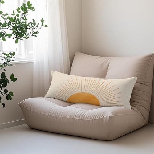 Pleonox Boho Orange Sun Sunshine 20x54 Body Pillow Cover Case, Mid Century Modern Boho Horizontal Sunset Sunrise Decorative Long Hug Pillow Cases for Bed Couch 5