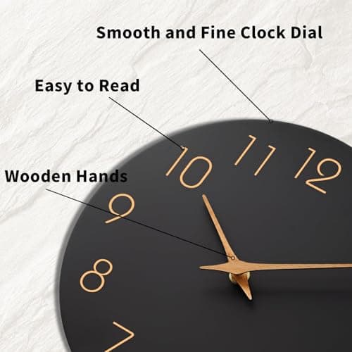 Mosewa 12 Inch Black Wall Clock Battery Operated Silent Non Ticking Modern Simple Minimalist Decorative for Kitchen Bedroom Home Office Bathroom Living Room 9