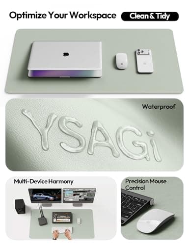YSAGi Leather Desk Protector, Office Mat, Large Mouse Mat, Non-Slip PU Leather Blotter, Laptop Pad, Waterproof Writing Pad for Office and Home (Grayish Green, 23.6" x 13.8") 8