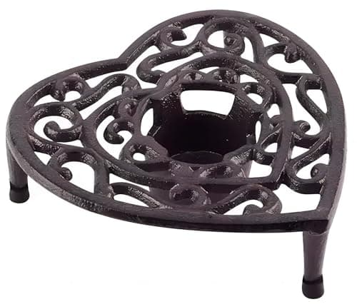 Cast Iron Teapot Warmer, Dish Cups Heater, Heavy Duty and Decorative Candle Holder Stands, 6.29 Inches, Heart-Shaped