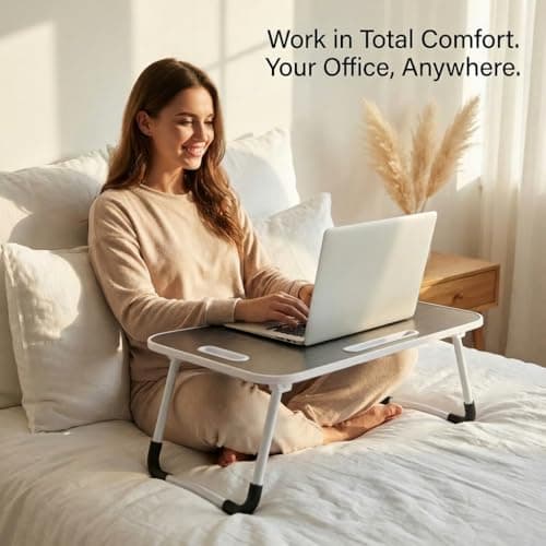 BUYIFY Folding Lap Desk, 23 Inch Portable Wood Black Laptop Bed Desk Lap Desk with Cup Holder, for Working Reading Writing, Eating, Watching Movies for Bed Sofa Couch Floor 5