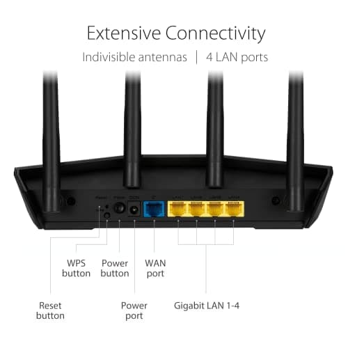 ASUS RT-AX1800S Dual Band WiFi 6 Extendable Router, Subscription-Free Network Security, Parental Control, Built-in VPN, AiMesh Compatible, Gaming & Streaming, Smart Home 6