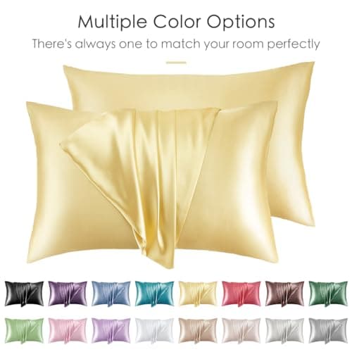 Zozojo Silky Satin Pillowcase, Soft Pillow Cases for Curly Hair & Skin, Similar to Silk Cooling Pillow Covers with Envelope Closure, Match Your Room Décor Set of 2 Pack, (20 x 26 Inches), Yellow 6