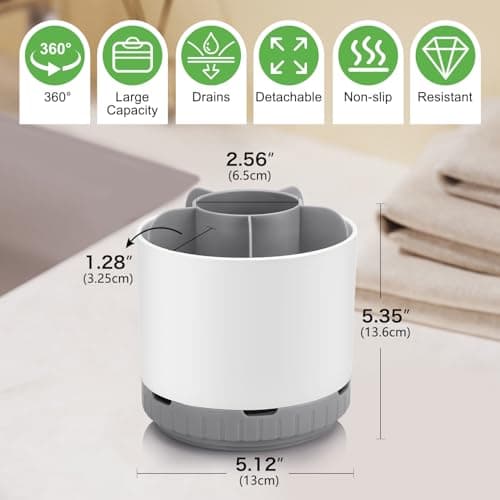 GFWARE Toothbrush Holders for Bathrooms - White Rotating Kids Electric Toothbrush and Toothpaste Holder, Detachable 6 Slots Tooth Brush Organizer Bathroom Countertop Storage 7