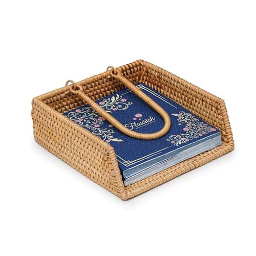 Elite Handcrafted Rattan Napkin Basket - Flat Napkin Holder for Kitchen Tables, Indoor & Outdoor, Picnic, Restaurants, Cafe & Home Decor - 7x7in