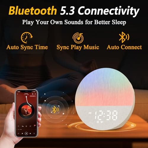 Sunrise Alarm Clock for Morning Wake-Up: White Noise Machine with 30 Soothing Sounds 9 Colors Light for Bedroom - Gentle Gradual Wake Up Light for Heavy Sleepers Adjustable Brightness Volume - Beige 6