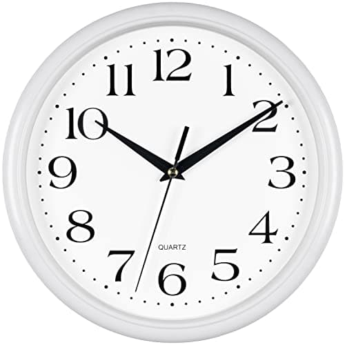 Bernhard Products White Wall Clock Silent Non Ticking 10 Inch Quality Quartz Battery Operated Round Easy to Read Home/Kitchen/Office/Classroom/School Clocks
