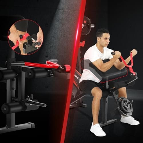 OPPSDECOR 900LBS Weight Bench Set with Squat Rack Preacher Curl Weight Bench with Leg Extension Bench Press Set Workout Bench for Home Gym Full Body Workout 6