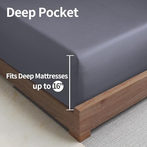 Bamboo Viscose Fitted Sheet Queen Size Only, 400 Thread Count, 16" Deep Pocket Cooling Bottom Sheets for Hot Sleeper, Silky Soft Breathable (Queen, Dark Grey 5