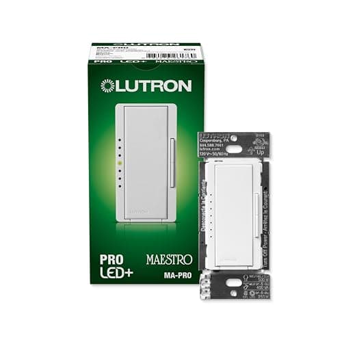 Lutron Maestro PRO LED+ Tap Dimmer Switch for 250W LED, 500W ELV, 400W MLV, Single Pole/Multi-Location, Neutral Wire Optional, MA-PRO-WH, White