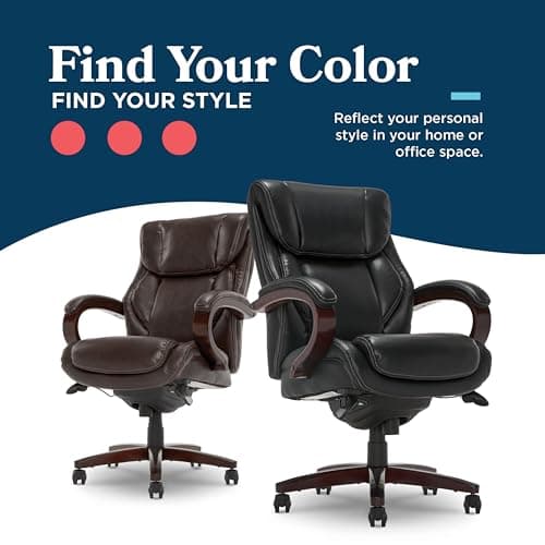 La-Z-Boy® Bellamy Executive Office Chair with Memory Foam Cushions, Real Wood Arms and Swivel Base, Waterfall Seat Edge, Faux Bonded Leather, Black 12