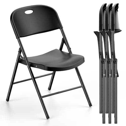 Nazhura 350 Weight Limit Heavy Duty Plastic Folding Chair with Reinfoced Steel Frame for Indoor and Outdoor, Wedding, Party, Restaurant, Meeting Room, Patio and Garden (Black, 4 Pack)