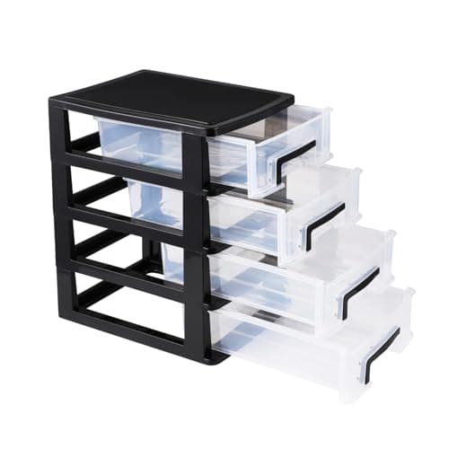 Angoily 4 Drawer Desk Organizer, Plastic Home Office Storage Organizer, Makeup Organizer Storage Station Cube, Cosmetics Jewelry Storage Box, 4 Drawer for Bathroom, Desk, Office (8.31x5.98x9.92 Inch)