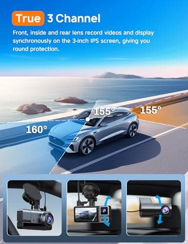 Icesky Three Channel Dash Cam Front and Rear Inside with WiFi 6, Triple Way 2.5K, 4K+2.5K Dual Dash Camera for Cars Front and Rear/Inside, Car Dashcams with 64GB Card, 24H Parking Mode, App Control 9