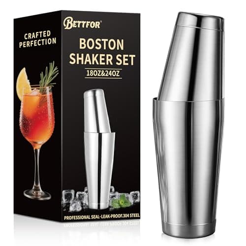 BETTFOR Boston Shaker Set, 18oz & 28oz 2-Piece Tins, Professional 304 Stainless Steel Cocktail Shaker with Leak-Proof Weighted Base for Bartending, Home & Bar Use (Silver)