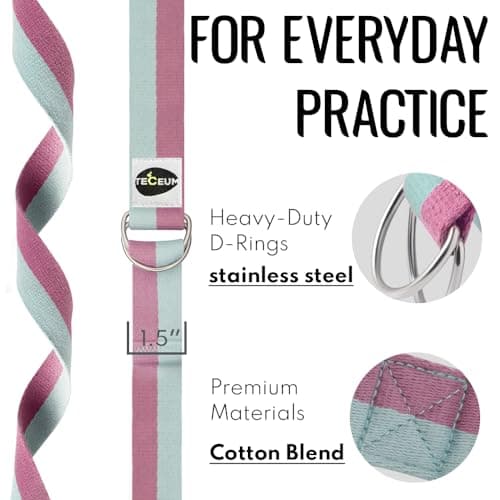 TECEUM [New 2022] Yoga Strap – 100% Cotton – 6 ft 8 ft 10 ft (6+ Colors) – Adjustable Non-Slip Belt for Daily Yoga, Pilates, Stretching, Physical Therapy, Fitness & Home Workout – for All Levels 5