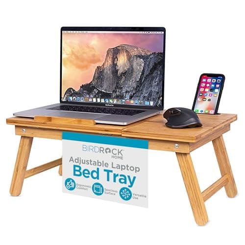 SOFIA + SAM Adjustable Bamboo Laptop Bed Tray - Foldable Legs, Portable Workstation, Multi-Position Tilt Surface for Laptops Up to 15", Tablets, and Smartphones - Lap Desk, Sit and Stand - Natural
