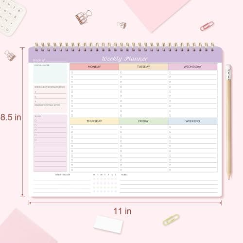 SUNEE Weekly To Do List Notepad - Last for 2 Years, 52 Undated Sheets, 8.5"×11", Spiral Weekly Desk Planner Pad for Adults and Kids, School, Home & Office - Purple 6