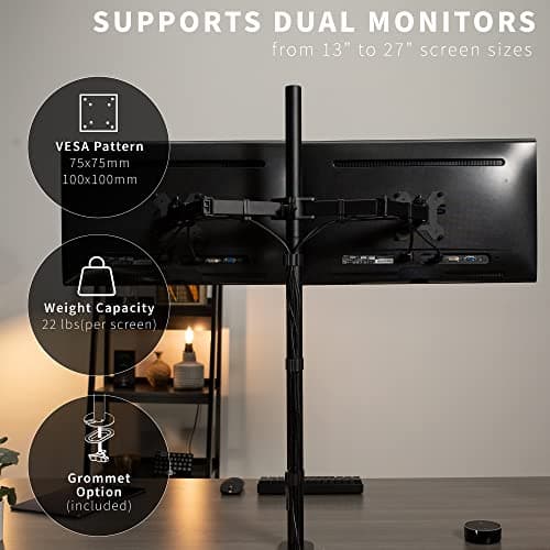 VIVO Dual Monitor Stand Up Desk Mount Extra Tall 39 inch Pole, Fully Adjustable Stand for up to 27 inch Screens, Black, STAND-V012 6