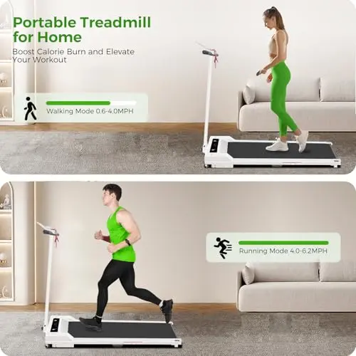 Treadmill with Handles, 2026 Upgraded Small Treadmills Home, Portable Electric Treadmills for Home 300 lbs Capacity,Walking Pad Treadmill,Lightweight Foldable Walking Pad,LED Display(Pearl White) 6