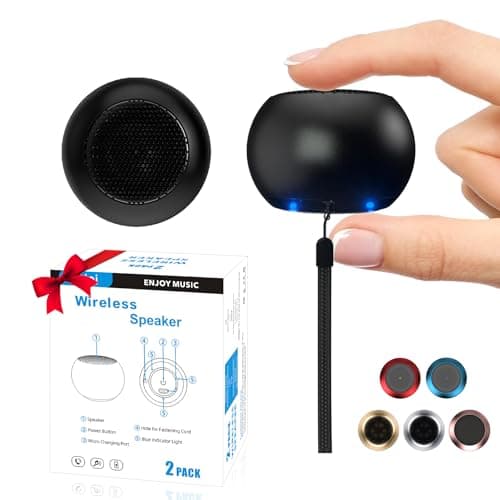 AUKSKY 2Pack Portable Mini Speakers, Bluetooth Tiny Speakers,Wireless Micro Speaker for Phone/PC/Tablet, Rechargeable Battery, Built-in Microphone, Cute Mini Speaker with Strap to Carry, Black