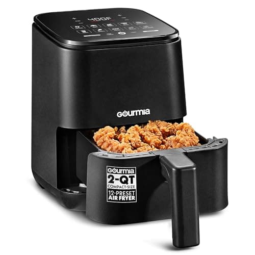 Gourmia Air Fryer - 2 Qt Capacity, FryForce 360, Digital Display with 8 Presets, Bake, Broil, Dehydrate, Reheat, Dishwasher Safe Accessories, Black