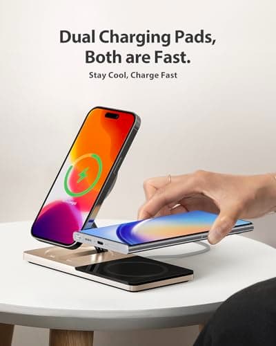 Wireless Charging Station for iPhone & AirPods: Foldable Charger Stand with MagSafe, 2-in-1 Magnetic Charger Stand for iPhone 12-15 & iPhone 16 & AirPods (No AC Adapter) 6