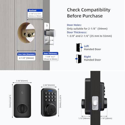 Deadbolt Smart Lock for Front Door, Relihom Keyless Entry Door Lock, Bulit-in Wi-Fi with App Remote Control, No Bridge Required, IP65 Waterproof 7