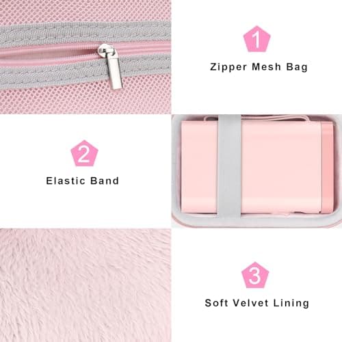 Canboc Carrying Case Compatible with NELKO P21 Label Maker Machine, Portable Bluetooth Label Printer Box, Zipper Mesh Bag fits Label Paper and Charging Cord, Pink 5