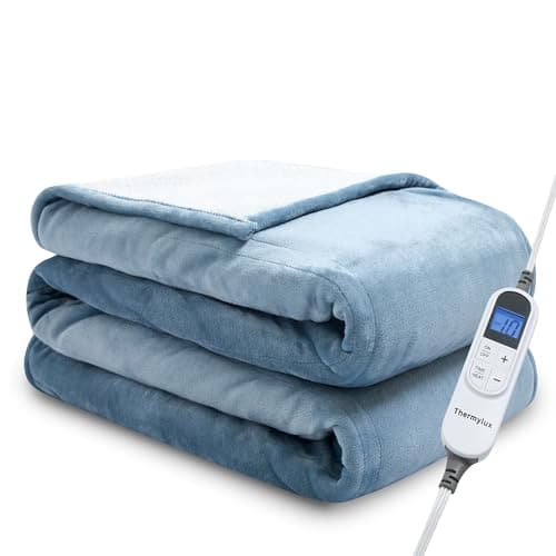 Thermylux Electric Blanket Full 72"x84" Heated Electric Blankets 10 Heating Levels 12 Time Settings 8 Hours Auto Off Fast Heating and Overheat Protection ETL Certified Machine Washable,Light Blue