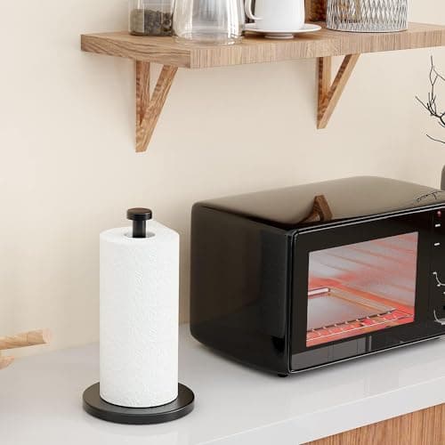 VEHHE Black Paper Towel Holder Countertop, Stainless Steel Paper Towel Holder Stand with Weighted Base Suction Cups for Kitchen Bathroom 7