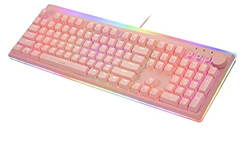 i-rocks K71M RGB Mechanical Gaming Keyboard with Media Control Knob, Switches (Brown), 107 Keys w/Full NKRO, PBT Keycaps, Multimedia Hotkeys, Detachable USB-C Cable and Onboard Storage, Pink 9