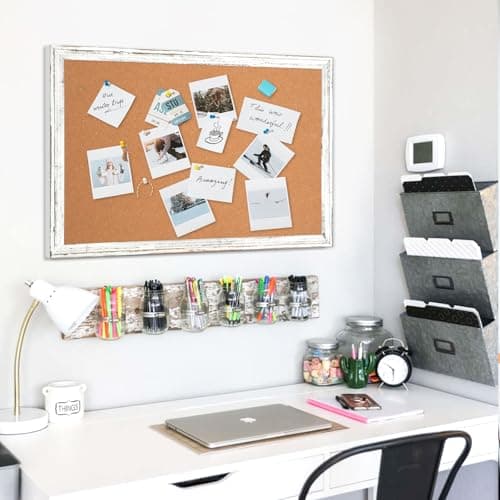 DOLLAR BOSS White Cork Board for Wall - 24 X 18 Inches, Rustic Wooden Frame Bulletin Board, Decorative Hanging Pin Board for Office & Home Decor 9
