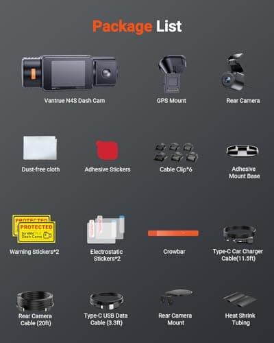 Vantrue N4S 3 Channel Front Inside Rear Dash Cam, 2.7K+1440P+1440P WiFi Dash Camera w/PlatePix™, STARVIS 2 x HDR x IR Night Vision, Voice Control, GPS, 24/7 Parking Mode, Support 1TB Max 8