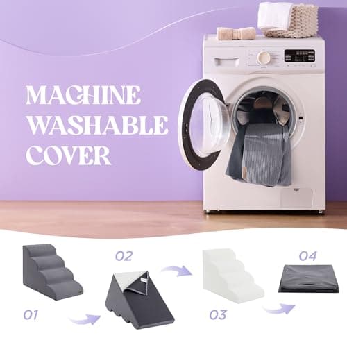 Lesure Dog Stairs for Small Dogs and Cats Pet Steps Ramp for Bed and Couch with CertiPUR-US Certified Foam with Non-Slip Bottom, Grey, 3 Steps 7