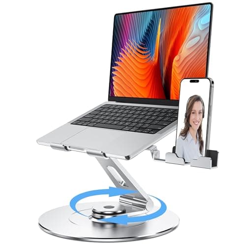 LOXP Laptop Stand with Phone Holder, Adjustable Laptop Stand, Aluminum Computer Mount Holder, Ergonomics Laptop Riser for Desk, Fits MacBook, up to 17.3" All Notebooks Silver