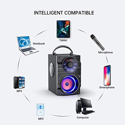 Aesackir Portable Big Bluetooth Speakers with Light, Wireless with Subwoofer, FM Radio, LED Lights, EQ, Booming Bass, Bluetooth 4.2 Stereo Loud Outdoor/Indoor Retro, for Home, Camping, Travel 8