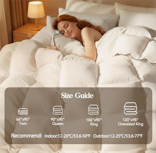 Down Fiber Comforter Oversize King Size,Premium Ultra-Soft Breathable Comforter High Fill Power White Duvet Insert,All Season Hotel Luxury Bedding Comforters 8 Corner & Center Loops,Baffle Box Design 6