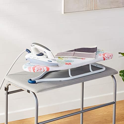 Amazon Basics Foldable Space Saving Ironing Board Tabletop with Non-Slip Feet, 77x29 cm, White, Floral 5