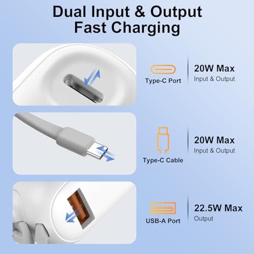 Yoobao Portable Charger with Built in Cable USB C, 10000mAh Power Bank Fast Charging, LED Display Cell Phone Travel Essentials, Battery Pack for iPhone/15/16 for Android 3